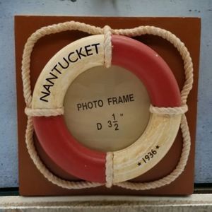 Nautical Nantucket 1936 Wood Red White Life Ring Photo Picture Frame